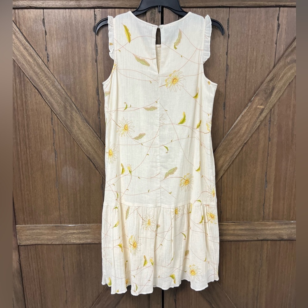 Lilla P Floral Summery Cotton Sleeveless Smocked Mini Dress Ivory Size Small - Picture 3 of 6